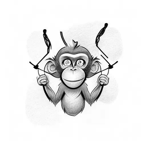 drawing monkey with a slingshot in his hand tattoo design idea