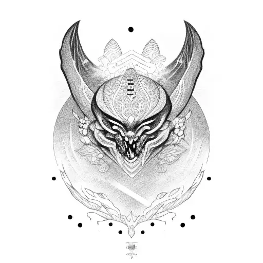 A dotwork illustration of a sinister hiena with glowing red eyes tattoo design idea