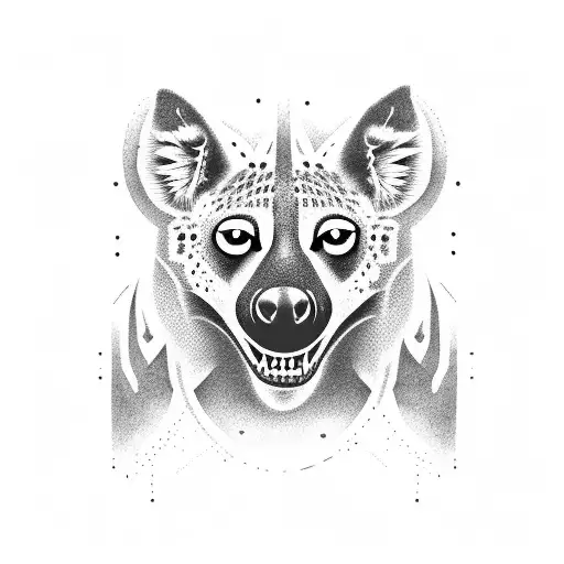 A mesmerizing dotwork design depicting a hyena's face morphing into a sinister grin tattoo design idea