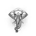 A majestic elephant with its trunk up, surrounded by intricate geometric patterns, symbolizing strength and wisdom tattoo design idea