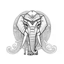 A majestic elephant with its trunk up, surrounded by intricate geometric patterns, symbolizing strength and wisdom tattoo design idea