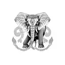 A majestic elephant with its trunk up, surrounded by intricate geometric patterns, symbolizing strength and wisdom tattoo design idea