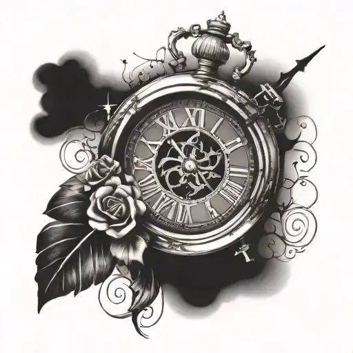 broken clock using Roman numerals that reads 9:22 tattoo design idea