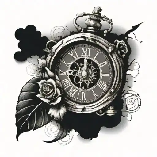 broken clock using Roman numerals that reads 9:22 tattoo design idea