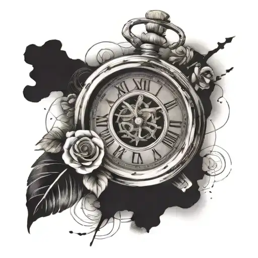 broken clock using Roman numerals that reads 9:22 tattoo design idea