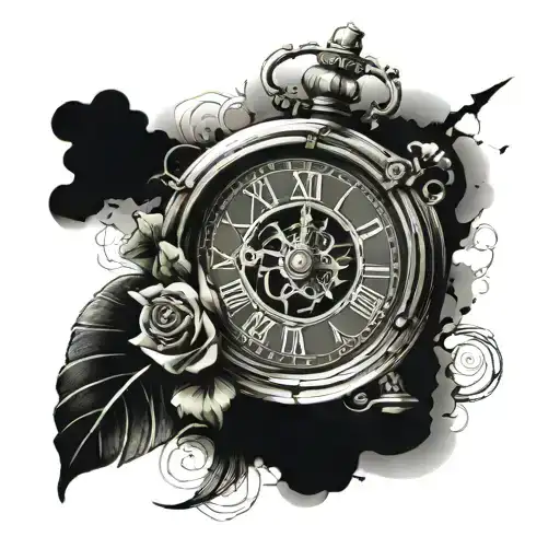 broken clock using Roman numerals that reads 9:22 tattoo design idea