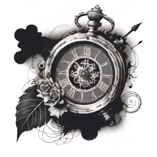 broken clock using Roman numerals that reads 9:22 tattoo design idea
