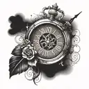broken clock using Roman numerals that reads 9:22 tattoo design idea
