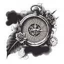 broken clock using Roman numerals that reads 9:22 tattoo design idea