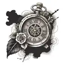 broken clock using Roman numerals that reads 9:22 tattoo design idea