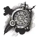 broken clock using Roman numerals that reads 9:22 tattoo design idea
