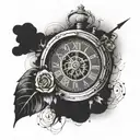broken clock using Roman numerals that reads 9:22 tattoo design idea