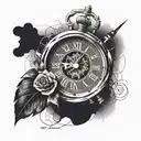 broken clock using Roman numerals that reads 9:22 tattoo design idea