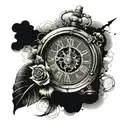 broken clock using Roman numerals that reads 9:22 tattoo design idea