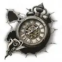 broken clock using Roman numerals that reads 9:22 tattoo design idea