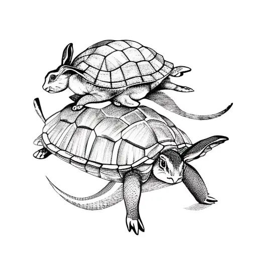 Rabbit and turtle  tattoo design idea