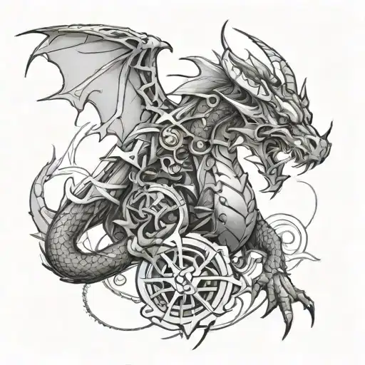 mechanical dragon warrior tattoo design idea