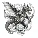 mechanical dragon warrior tattoo design idea