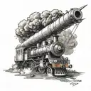 thomas the tank engine on fire with the twin towers and a wind turbine in the background tattoo design idea