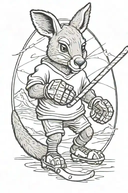 Kangaroo with ice hockey stick and gloves  tattoo design idea