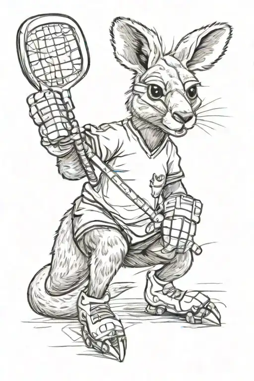 Kangaroo with ice hockey stick and gloves  tattoo design idea