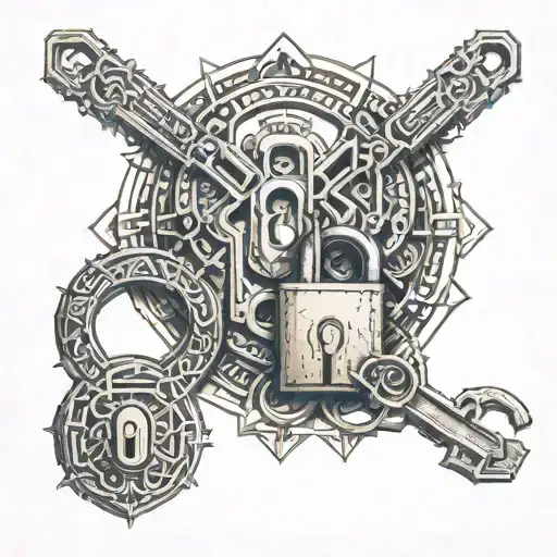 key and padlock tattoo design idea