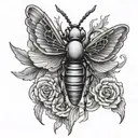 winged insect and funeral pyre tattoo design idea