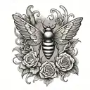 winged insect and funeral pyre tattoo design idea