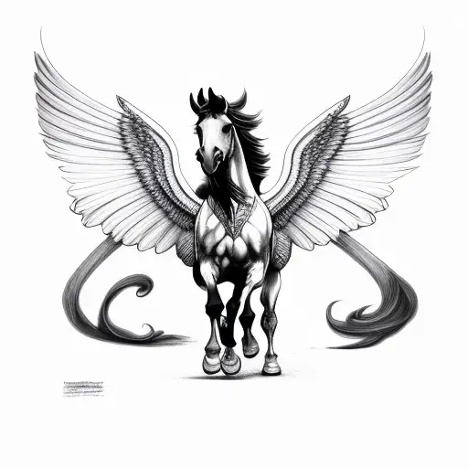 black pegasus horse with wings tattoo design idea