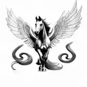 black pegasus horse with wings tattoo design idea