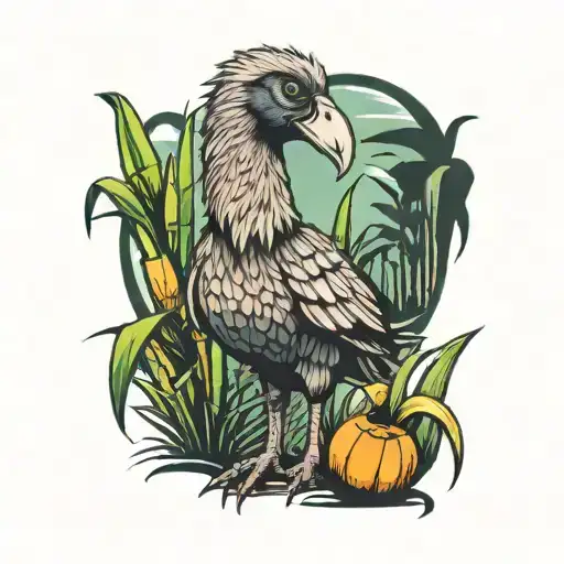 dodo bird in sugar cane field  tattoo design idea