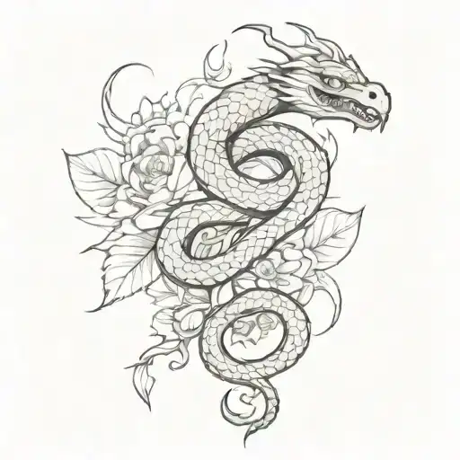 leg sleeve featuring snake wrapped. also include 3 crows. thick black outline style. Japanese style. Not much shading.  tattoo design idea