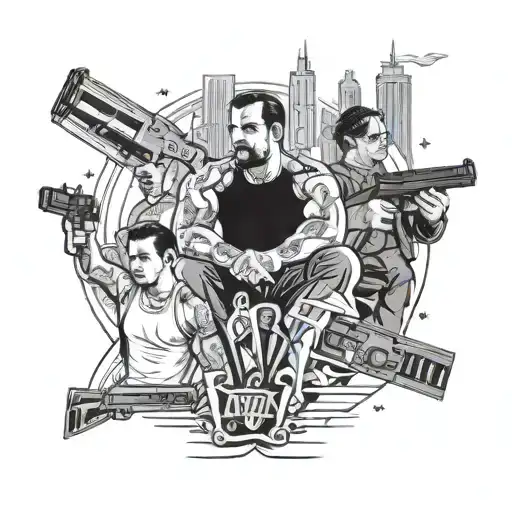 A tattoo design featuring iconic movie scenes from the client's favorite films, incorporating elements of GTA tattoo design idea