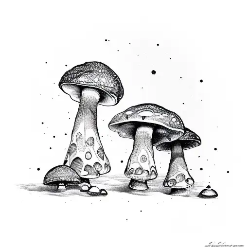 magic mushroom next to a bigger magic mushroom tattoo design idea