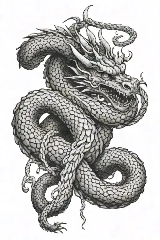 A dragon coiled around a climbing rope tattoo design idea