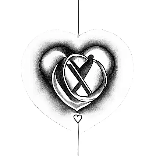 heart with 2 kids initials tattoo design idea
