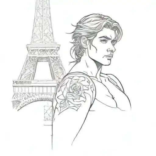 Marianne with spatan in paris sexy man Eiffel Tower tattoo design idea