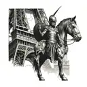 A spartan warrior standing in front of the Eiffel Tower in Paris tattoo design idea
