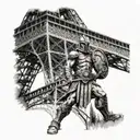 A spartan warrior standing in front of the Eiffel Tower in Paris tattoo design idea