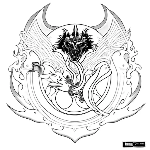 anubis - the grim reaper - ying yang - dragon - foo dog - phoenix - broken clock ( hour glass?) tattoo design idea