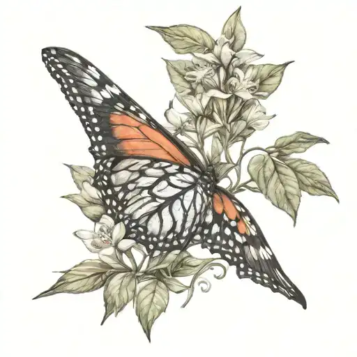 birth flower January March monarch Red Robin bird  tattoo design idea