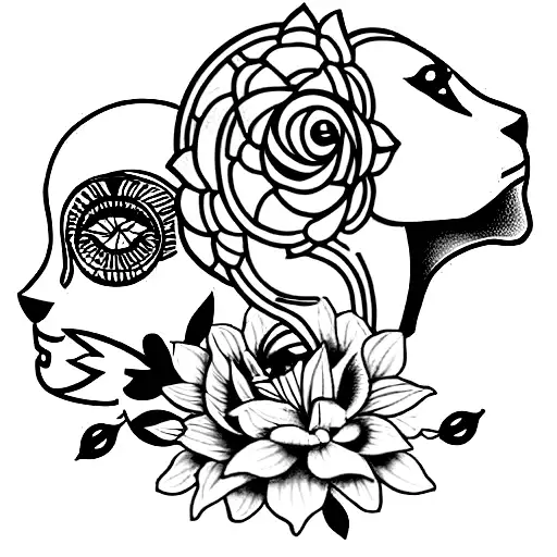flowers, lions, Sikh, Punjabi tattoo design idea