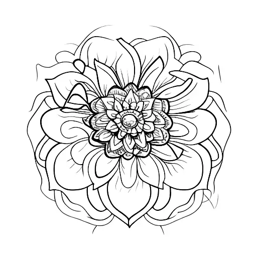 An intricately designed flower with each petal representing a different aspect of anxiety tattoo design idea