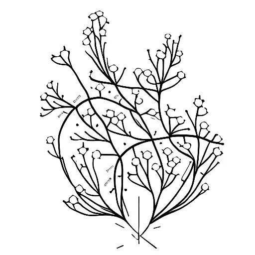 A minimalist outline of a babys breath flower with the word 'anxiety' incorporated into its stem tattoo design idea
