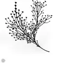 A minimalist outline of a babys breath flower with the word 'anxiety' incorporated into its stem tattoo design idea