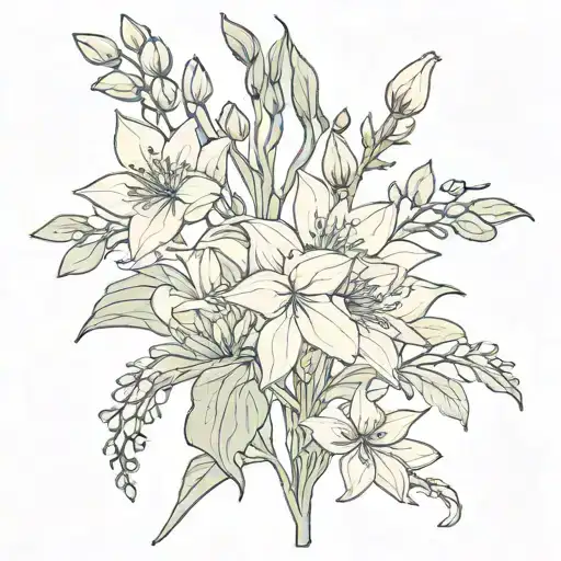 larkspur and water lily flowers intertwined tattoo design idea