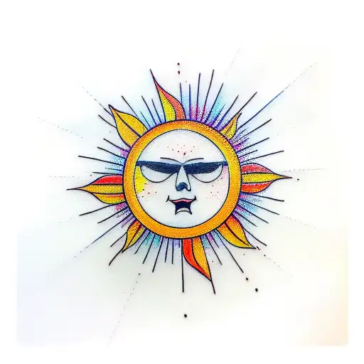 trafficlight with the colors yellow, orange and red, sun rising on righthand top  tattoo design idea