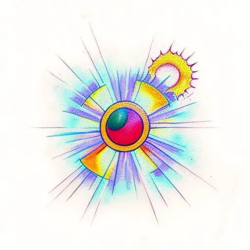 stoplight with the colors yellow, orange and red, sun rising on righthand top  tattoo design idea