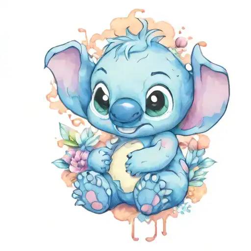 Disney stitch and caverpoo dog sitting tattoo design idea