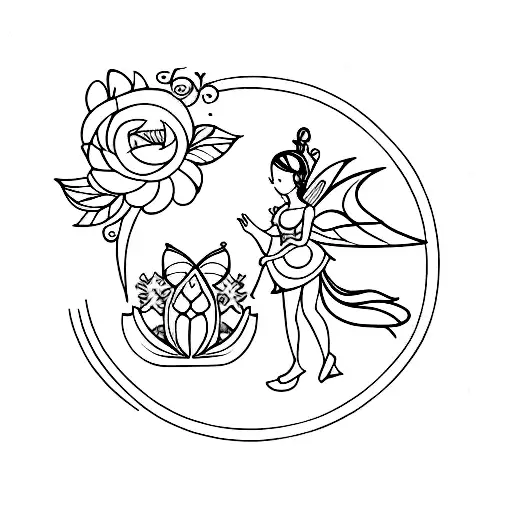 little garden with a fairy tattoo design idea